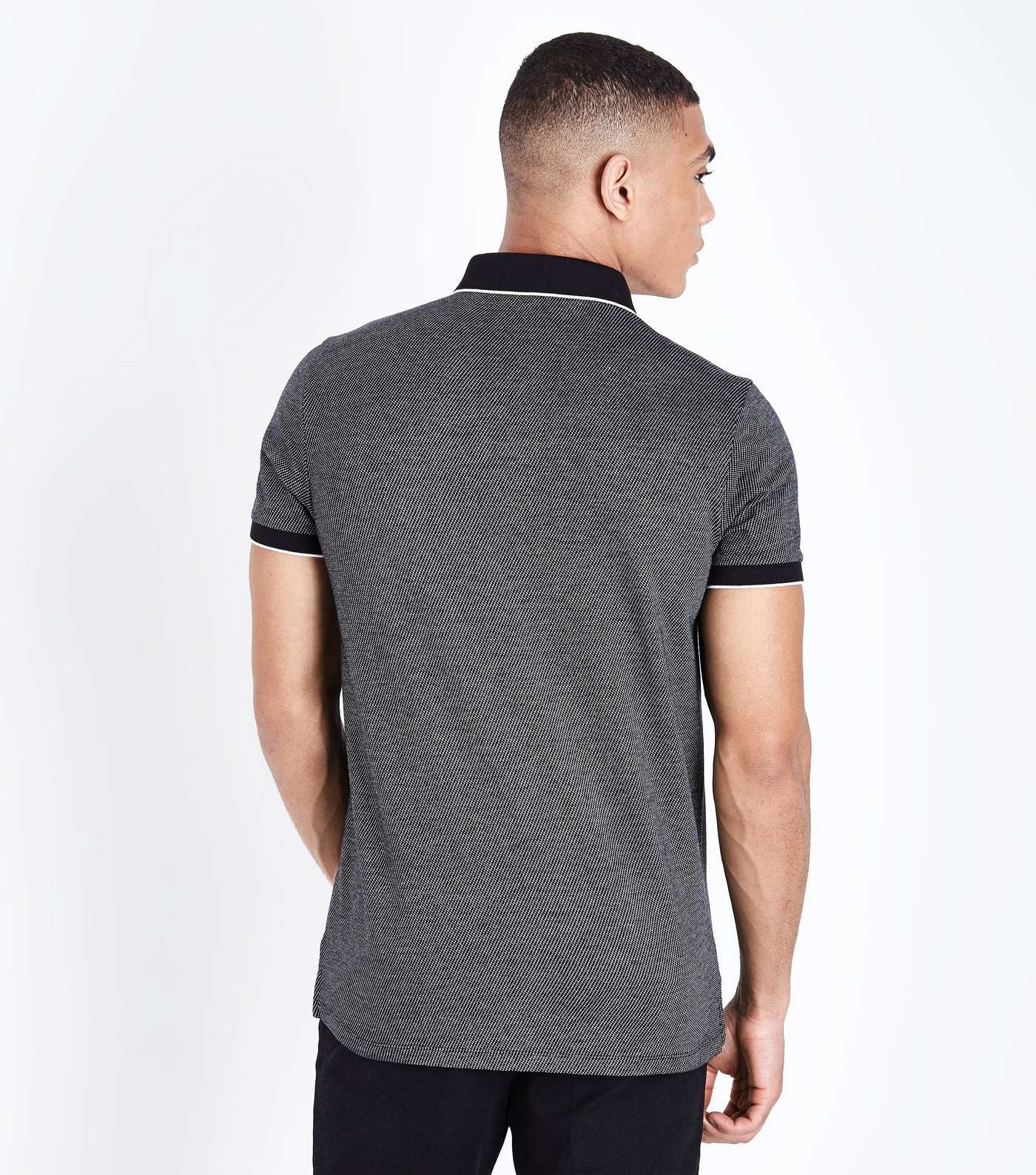 Black Tipped Collar Jacquard Polo Shirt Image 3