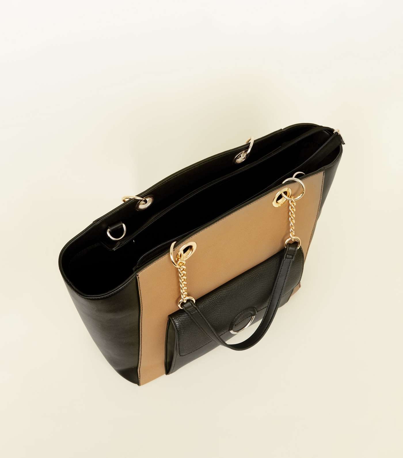 Camel Leather-Look Block Ring Front Tote Bag Image 6