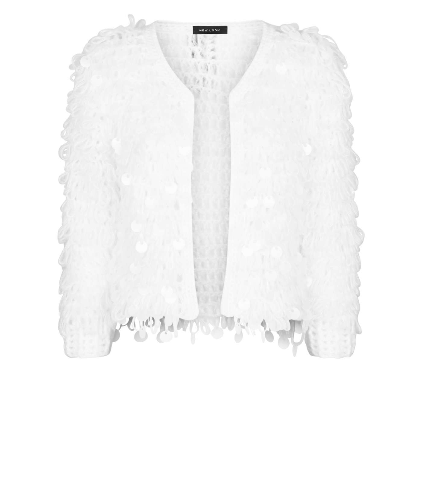 White Loop Knit Sequin Cardigan Image 4