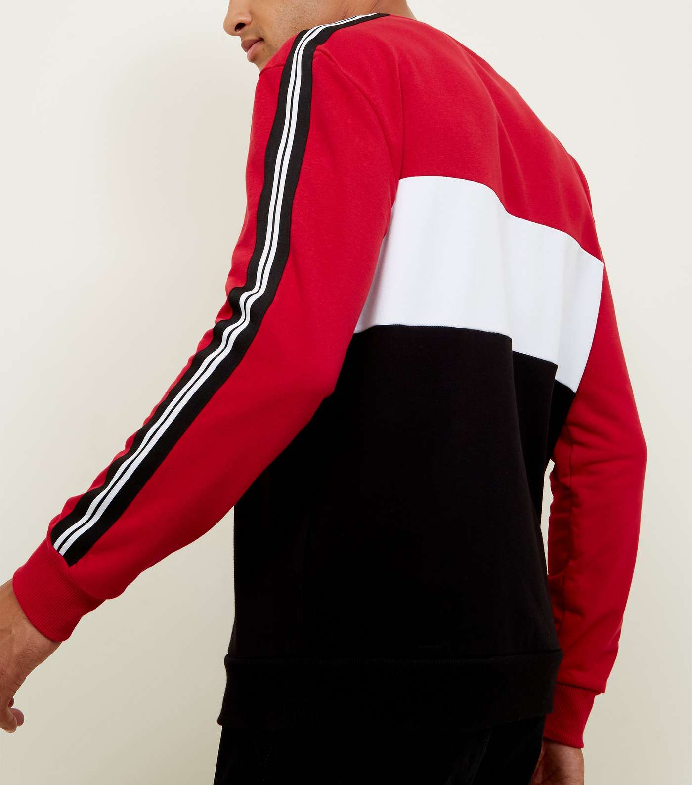 Red Colour Block Tape Sleeve Sweatshirt Image 3