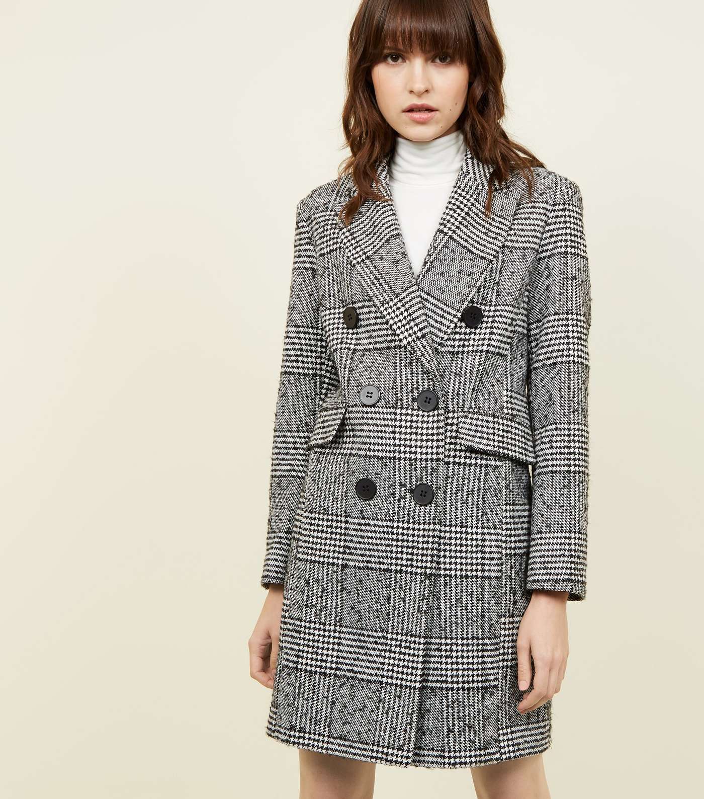 Black Check Double Breasted Coat 