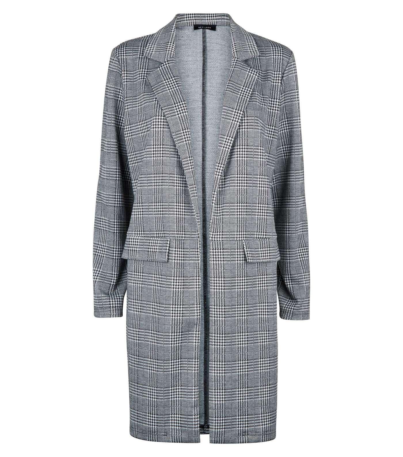 Black Prince of Wales Check Longline Jersey Coat Image 4