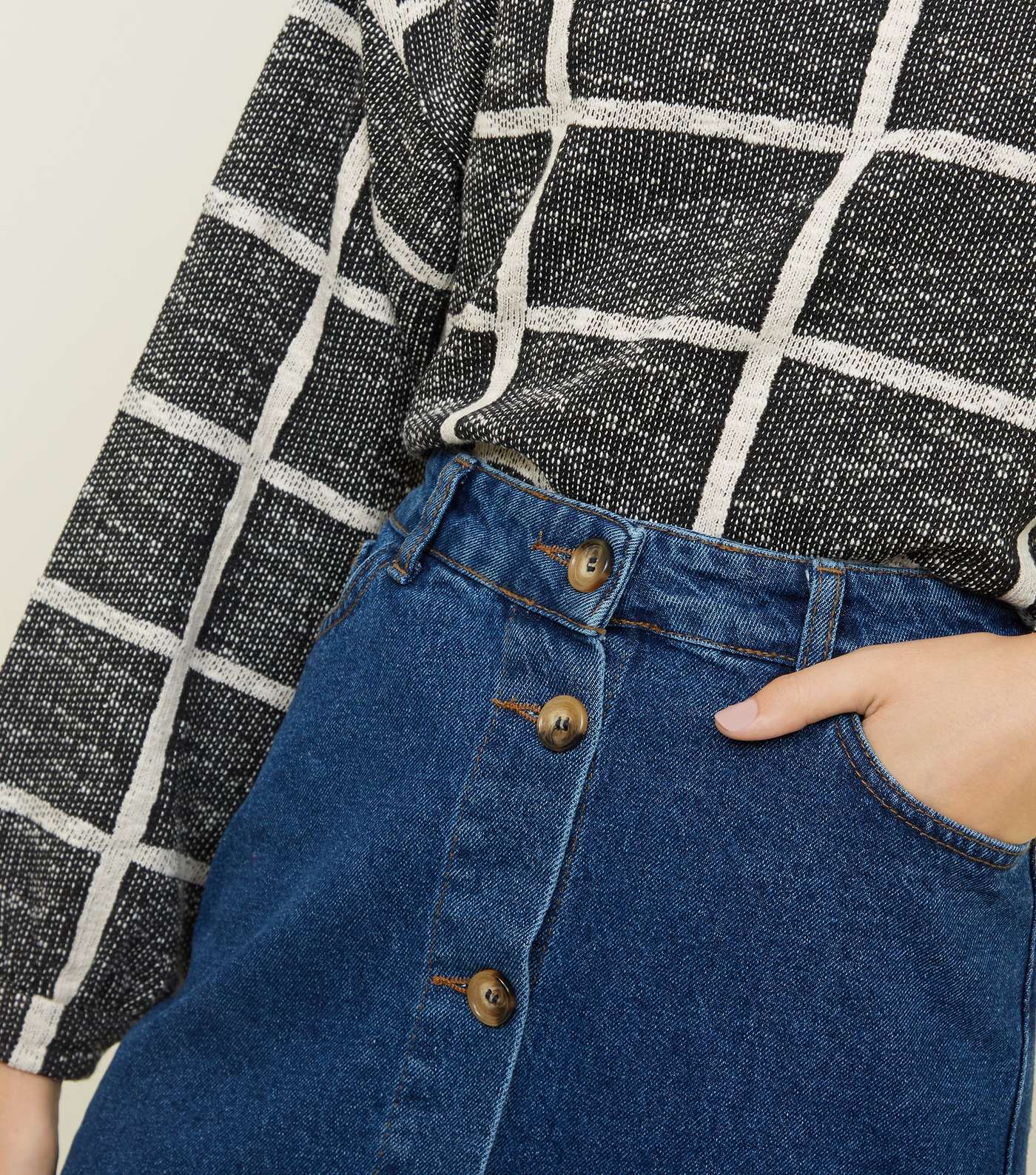 Blue Button Through Fray Hem Denim Midi Skirt Image 5
