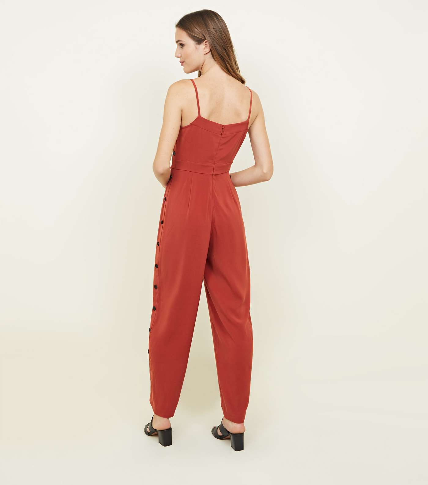 Rust Strappy Button Side Jumpsuit Image 2