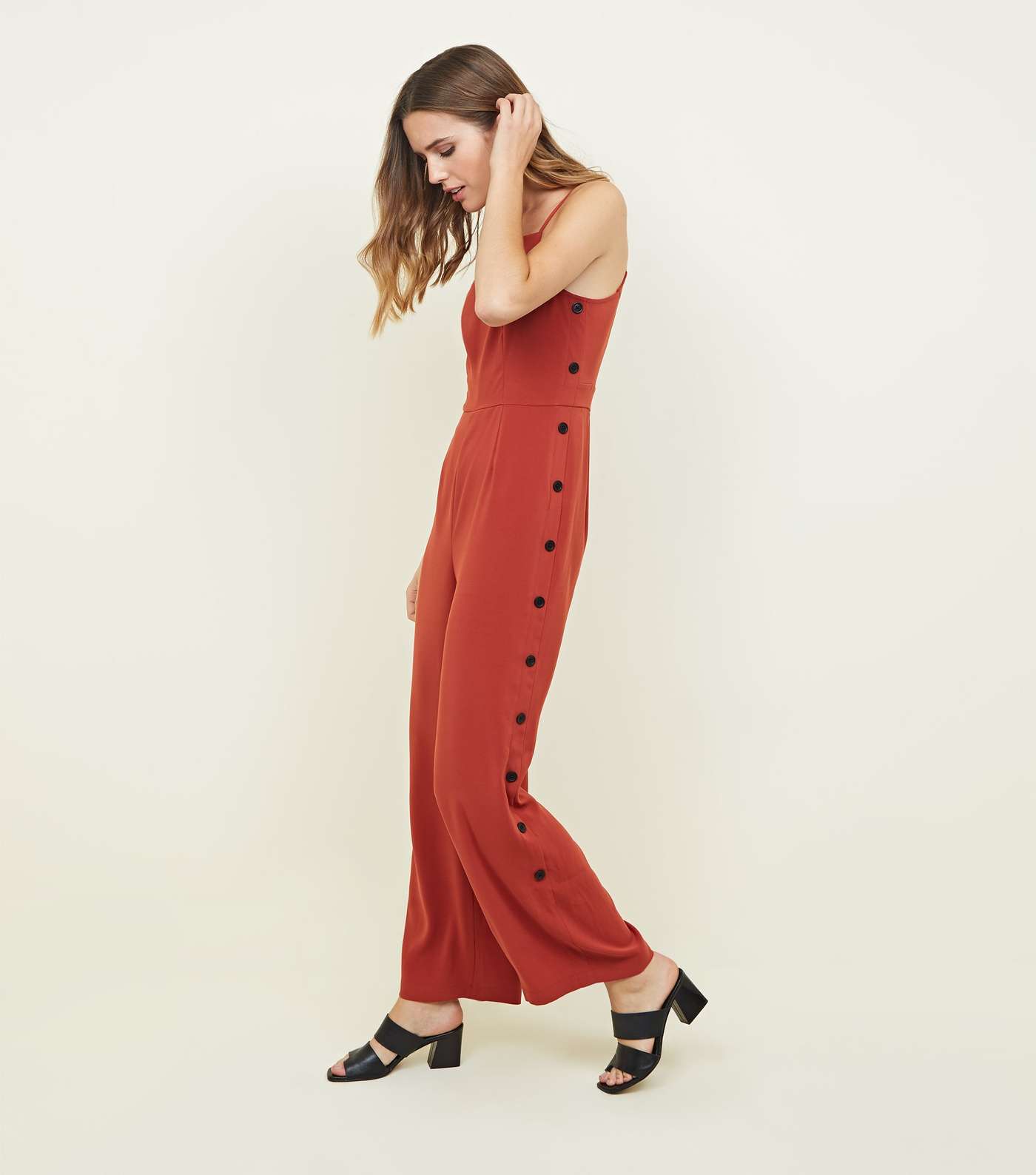 Rust Strappy Button Side Jumpsuit Image 4