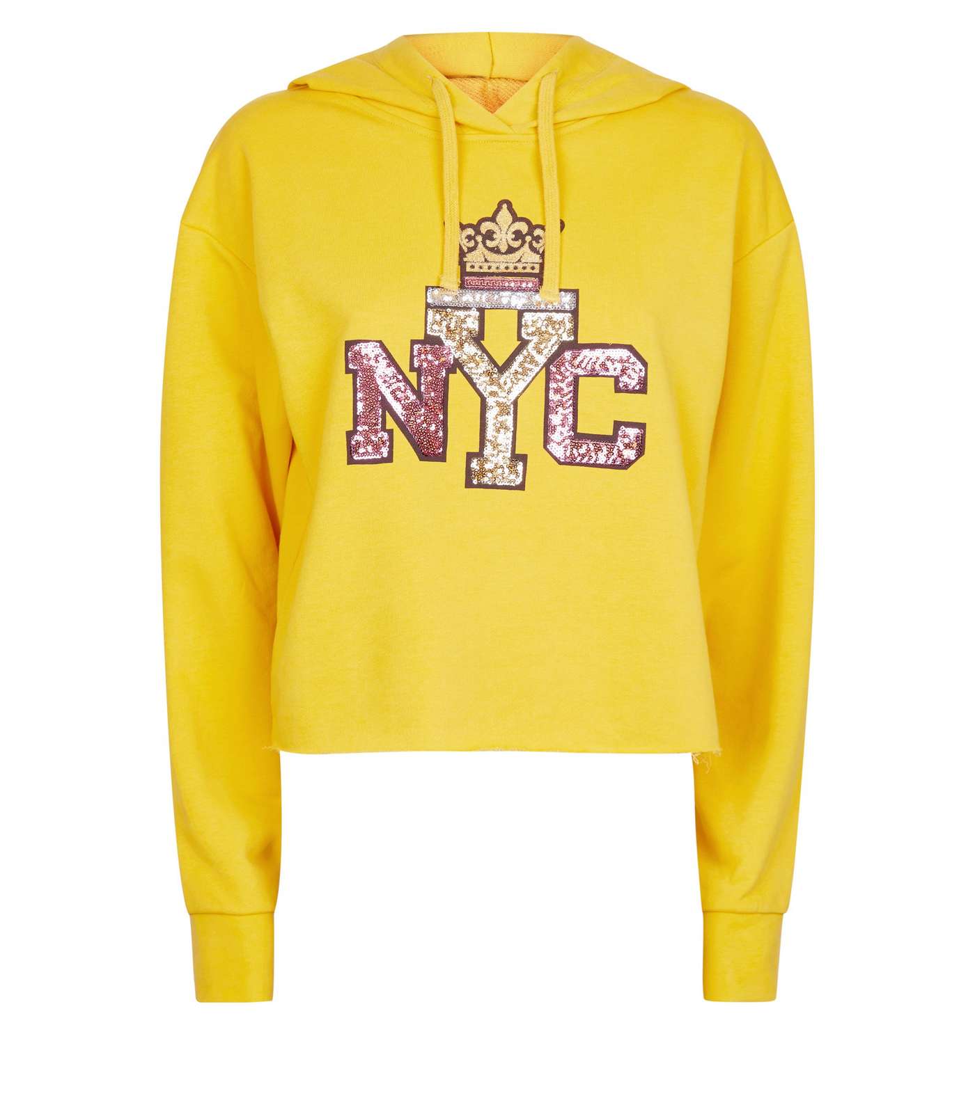 Gold NYC Sequin Embellished Cropped Hoodie Image 4