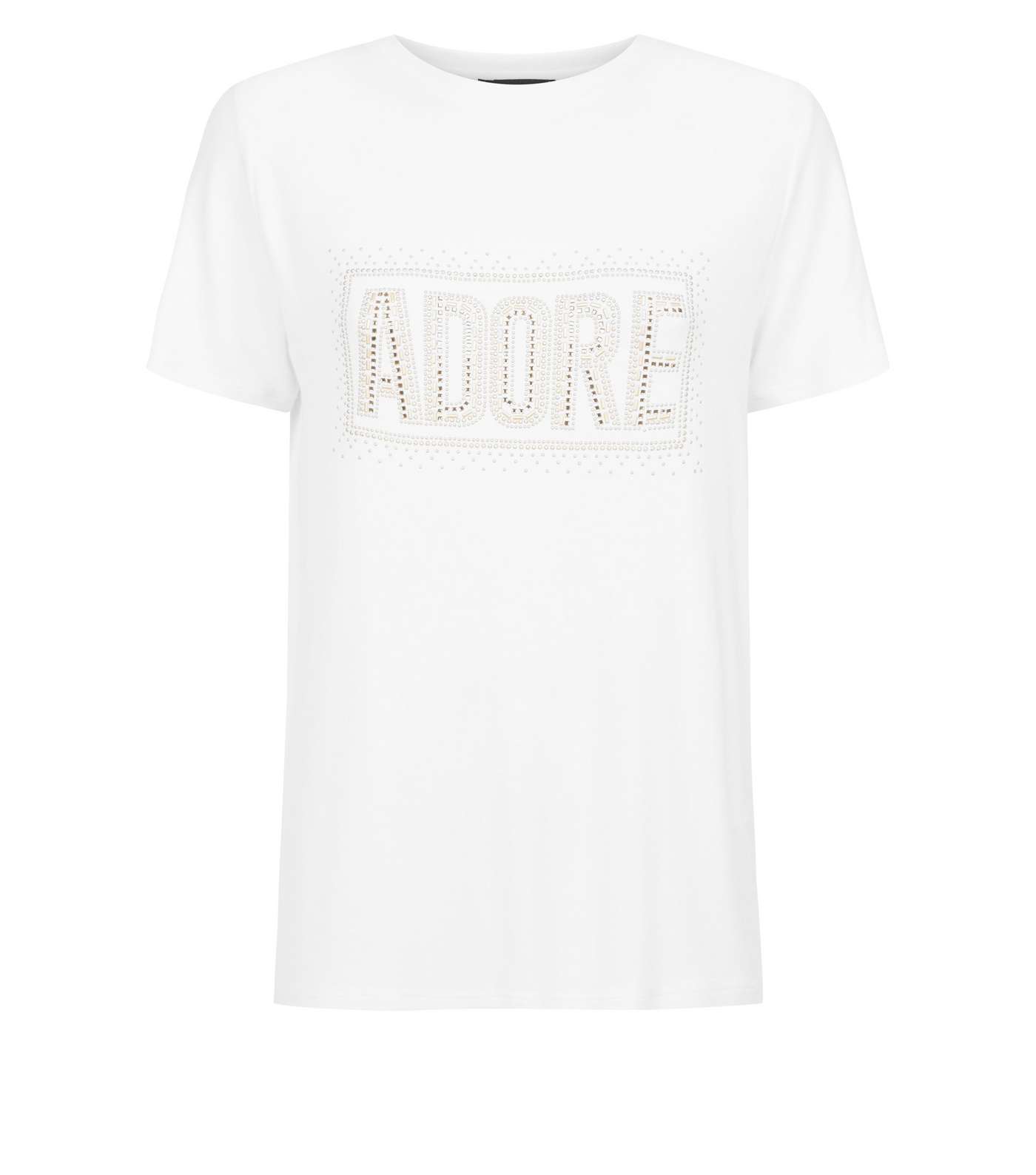 White Adore Gem Studded Slogan T-Shirt Image 4