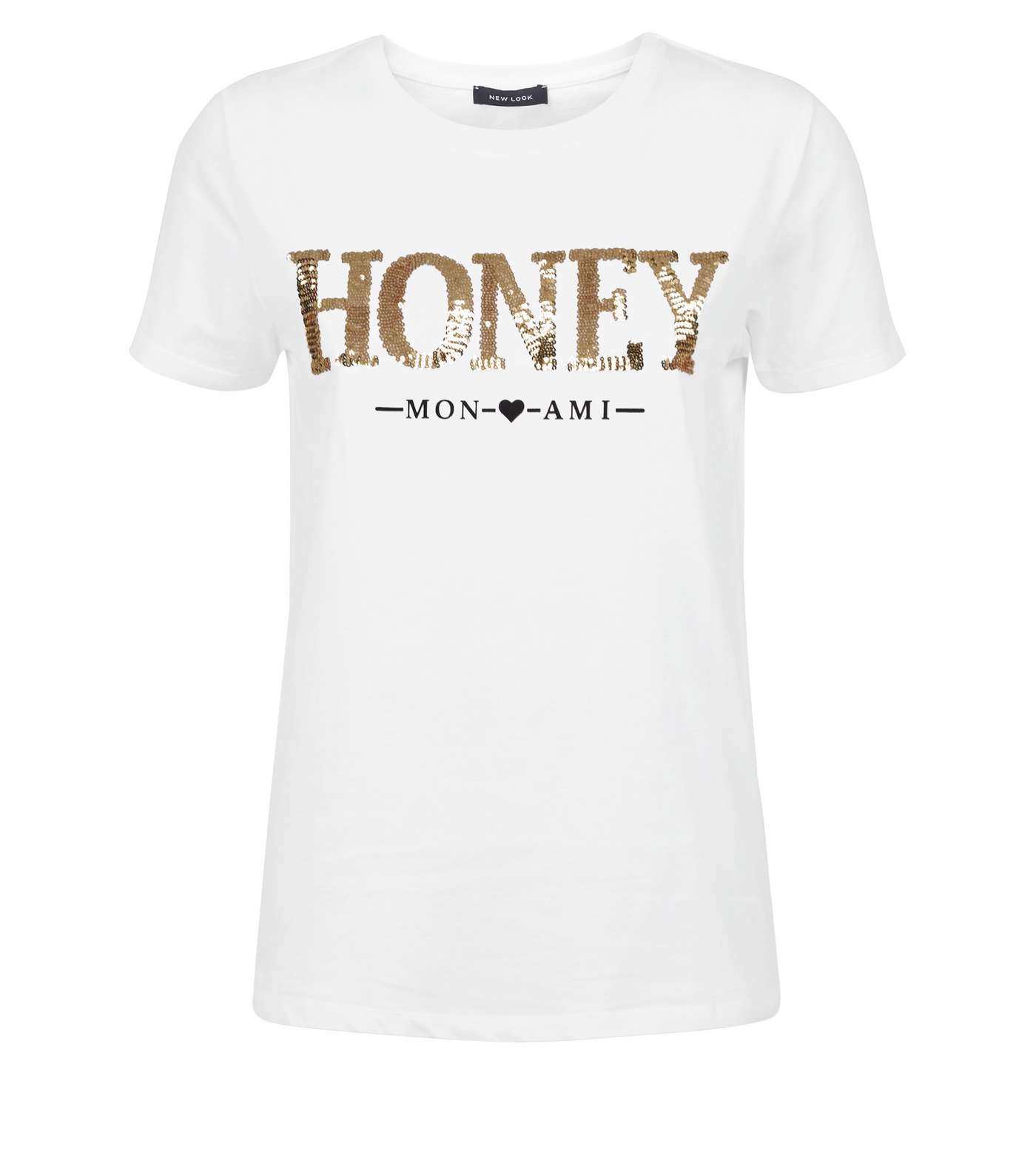 White Sequin Honey Slogan T-Shirt Image 4