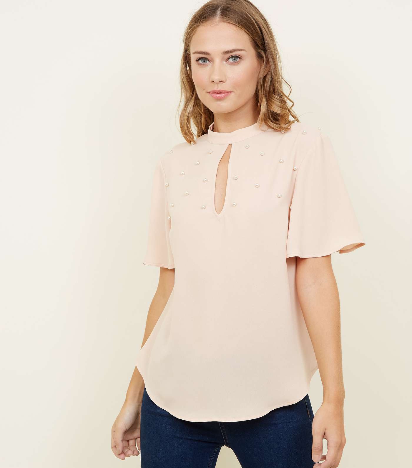 Pale Pink Faux Perl Studded Top