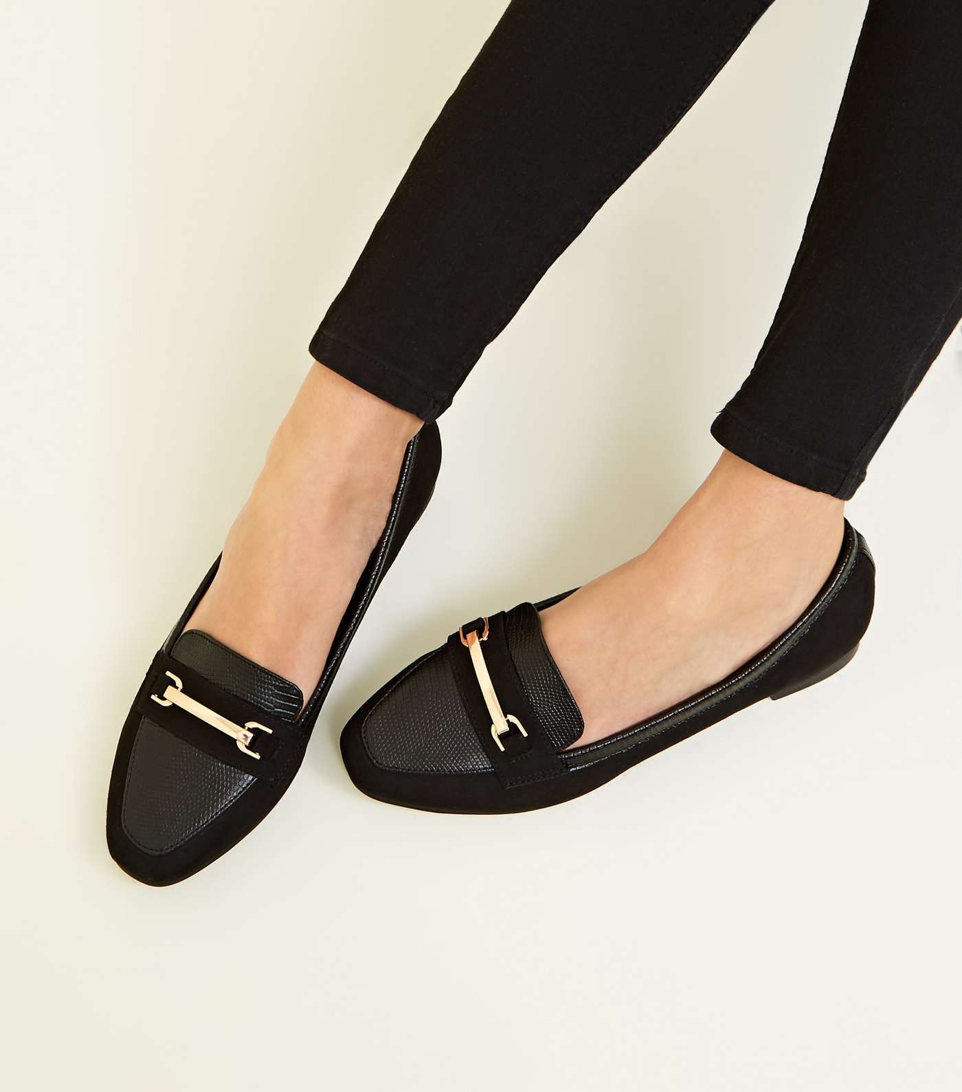 Wide Fit Black Faux Snake Panelled Loafers Image 2