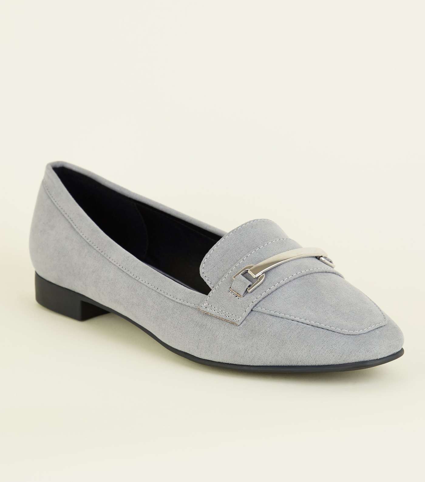 Wide Fit Grey Matte Suedette Panelled Loafers