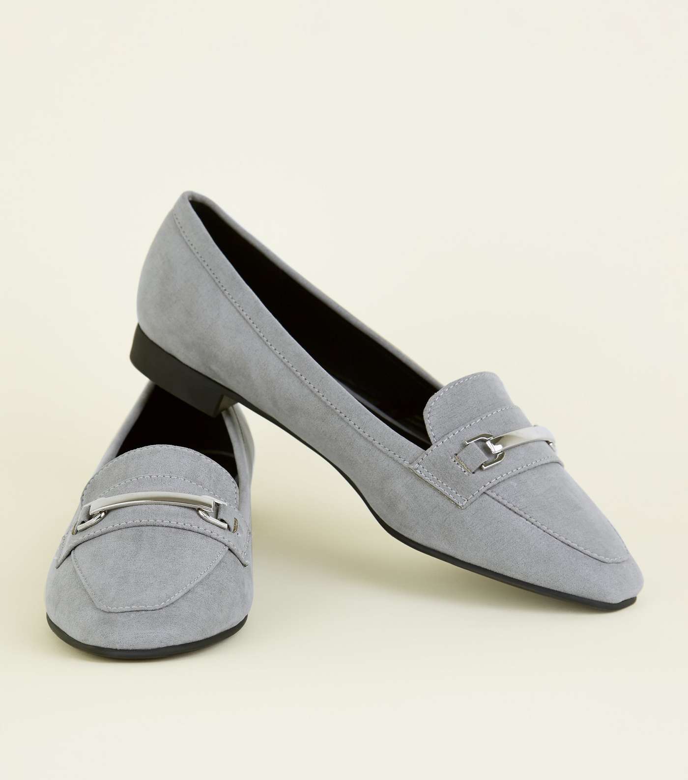 Wide Fit Grey Matte Suedette Panelled Loafers Image 3