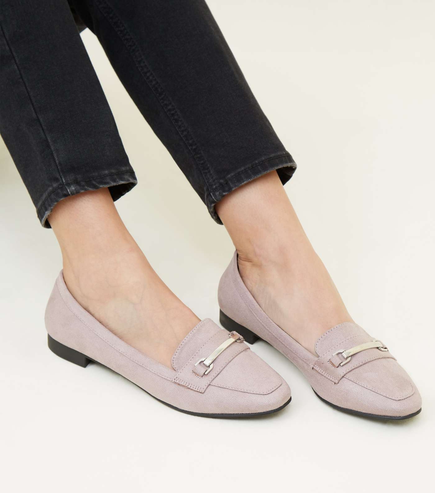Wide Fit Lilac Matte Suedette Panelled Loafers Image 2