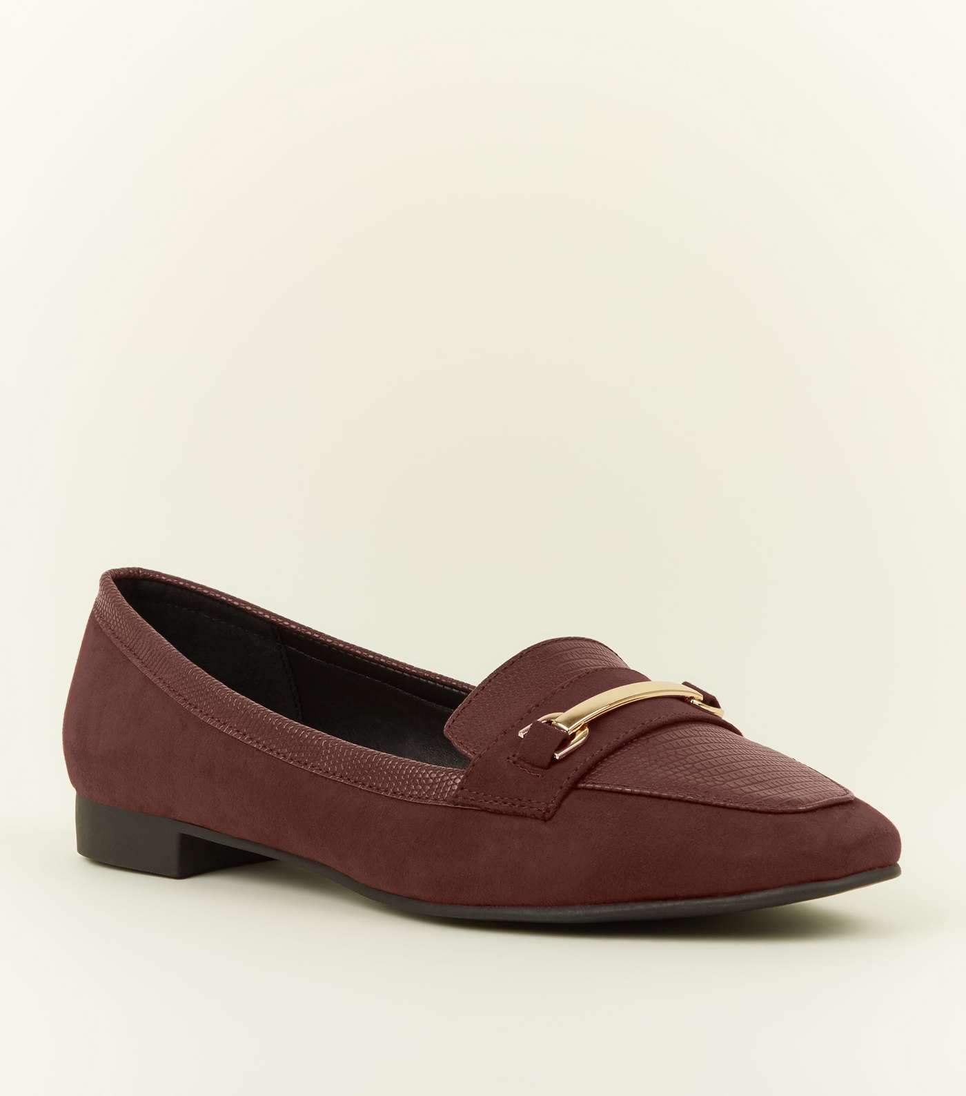 Wide Fit Dark Red Faux Snake Panelled Loafers