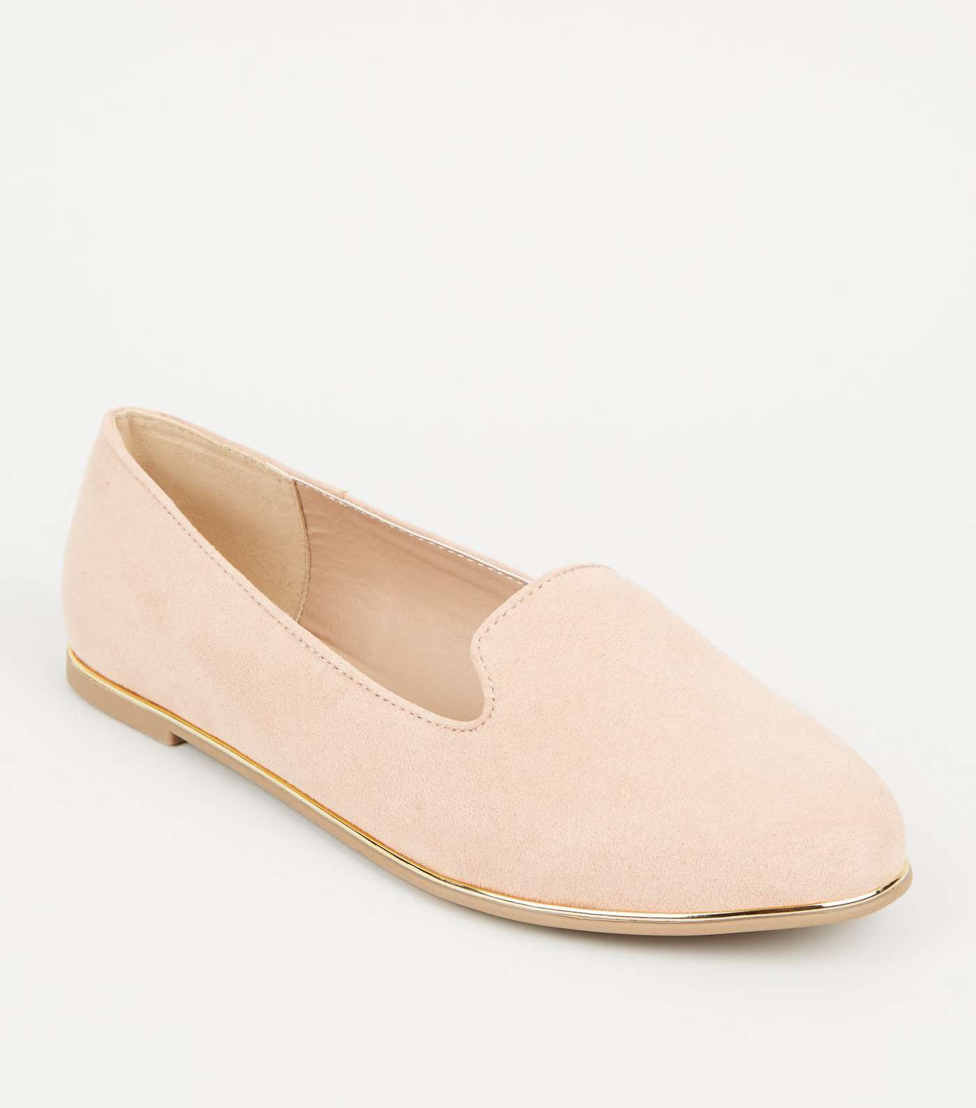 Wide Fit Nude Suedette Metal Trim Loafers