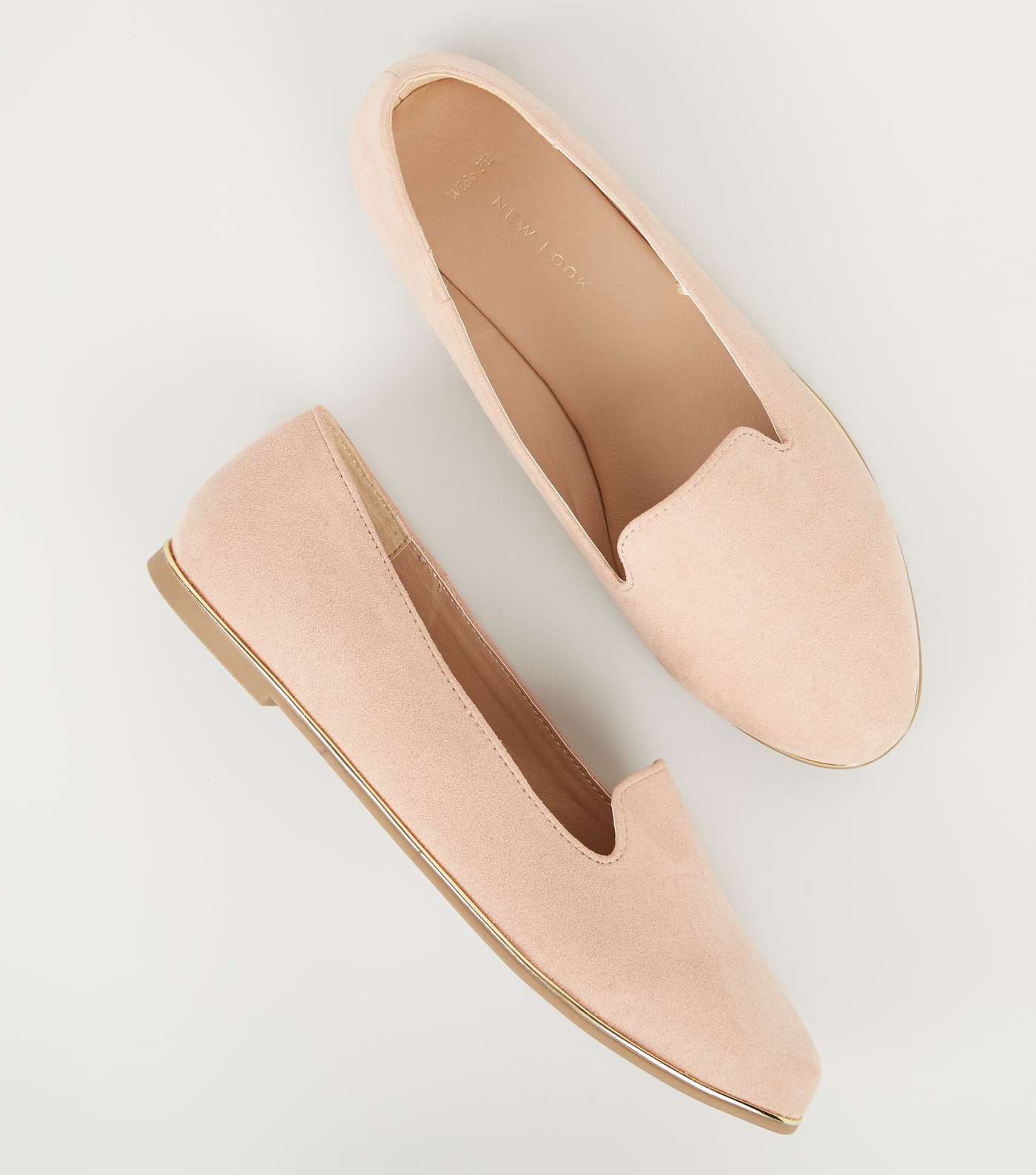Wide Fit Nude Suedette Metal Trim Loafers Image 3