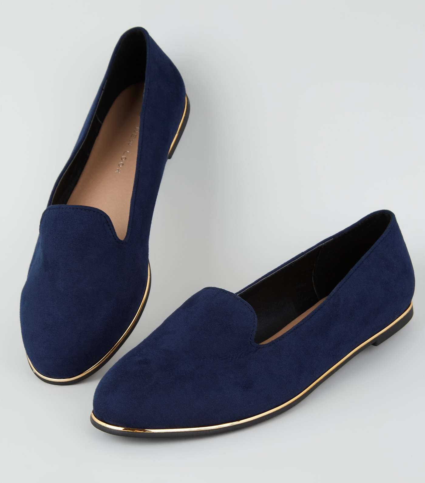 Wide Fit Navy Suedette Metal Trim Loafers  Image 4