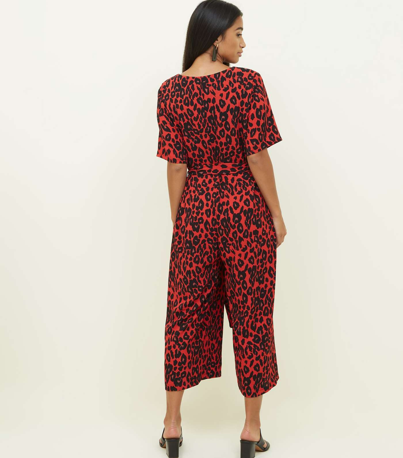 Petite Red Leopard Print Belted Jumpsuit Image 2