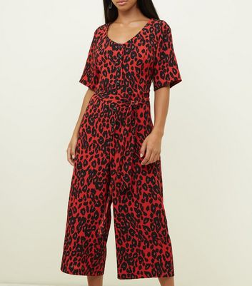 Red leopard print store jumpsuit new look