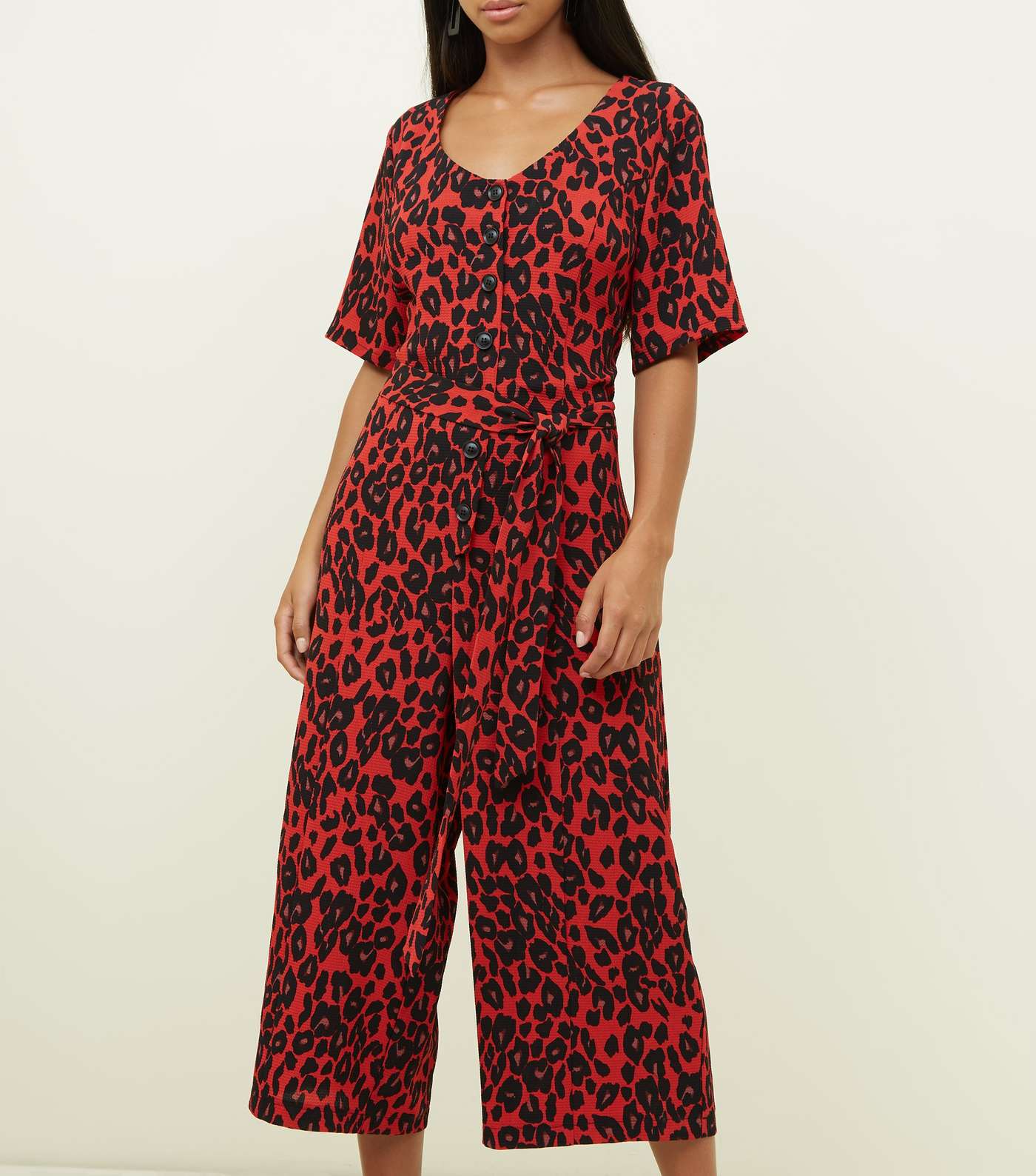 Petite Red Leopard Print Belted Jumpsuit Image 4