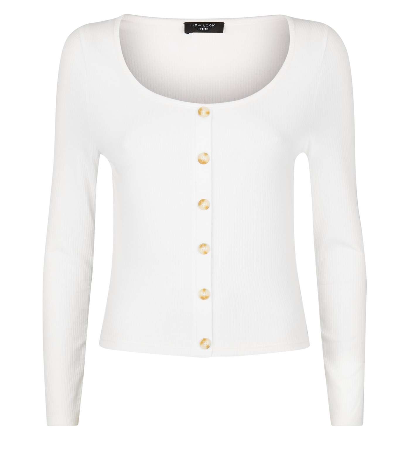 Petite Cream Button Front Ribbed Top Image 4