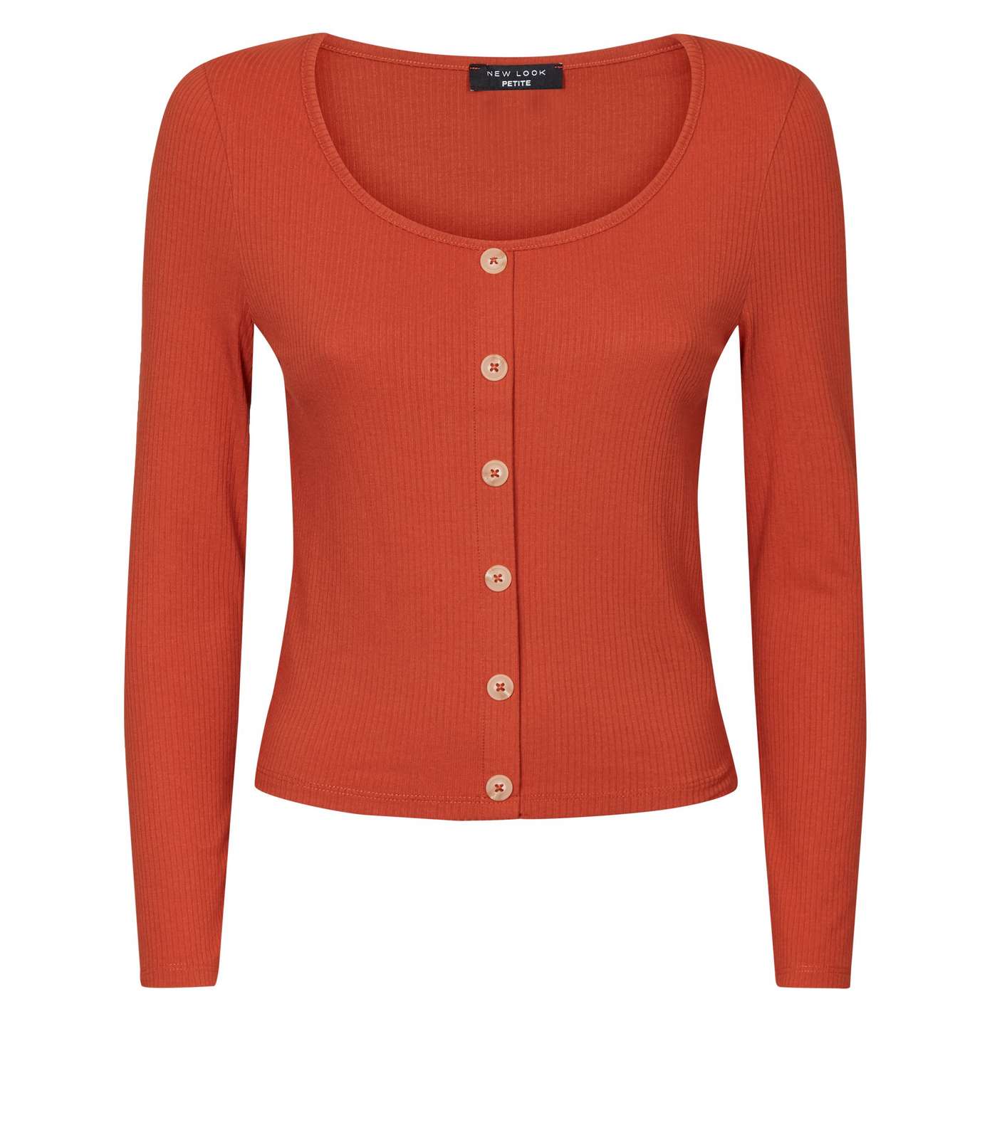 Petite Orange Button Front Ribbed Top Image 4