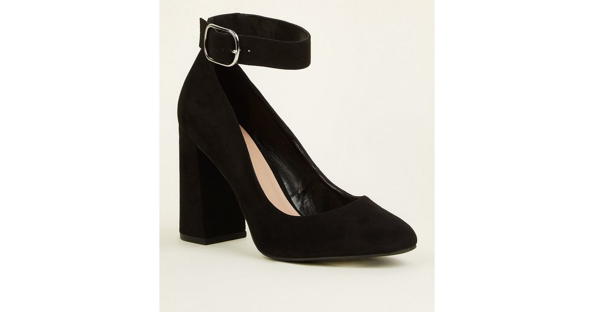 Wide Fit Black Flare Heel Ankle Strap Courts New Look