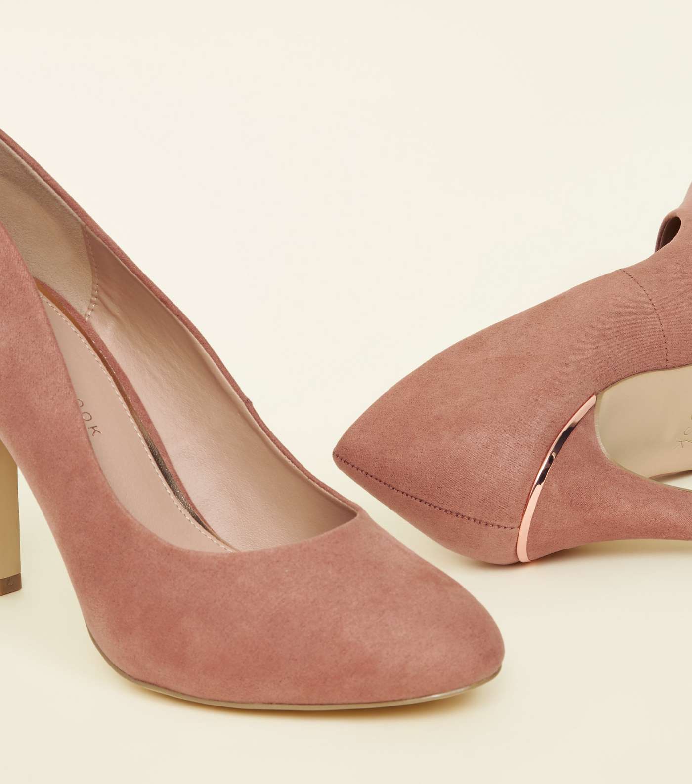 Wide Fit Pink Suedette Metal Trim Round Toe Courts Image 4