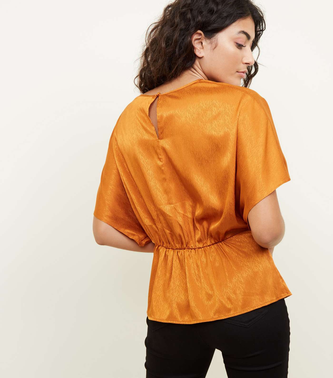 Rust Satin Feather Texture Twist Front Top Image 3