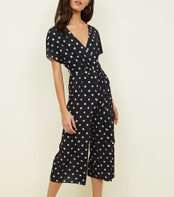 Black Spot Print Wrap Culotte Jumpsuit | New Look