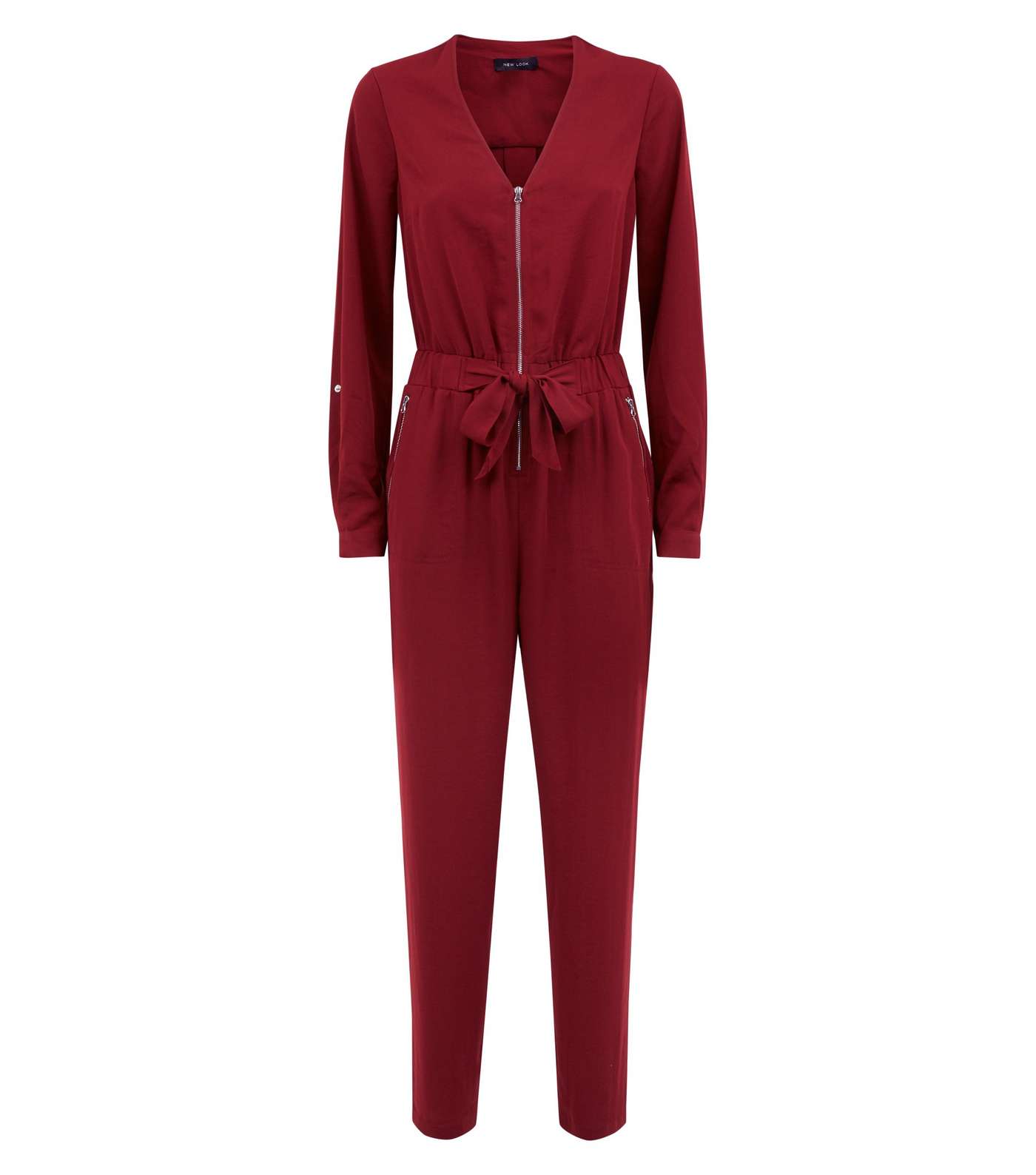 Burgundy Zip Front Tapered Leg Jumpsuit Image 4