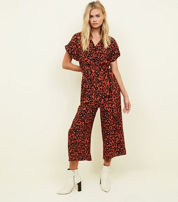 Orange Leopard Print Button Up Jumpsuit New Look