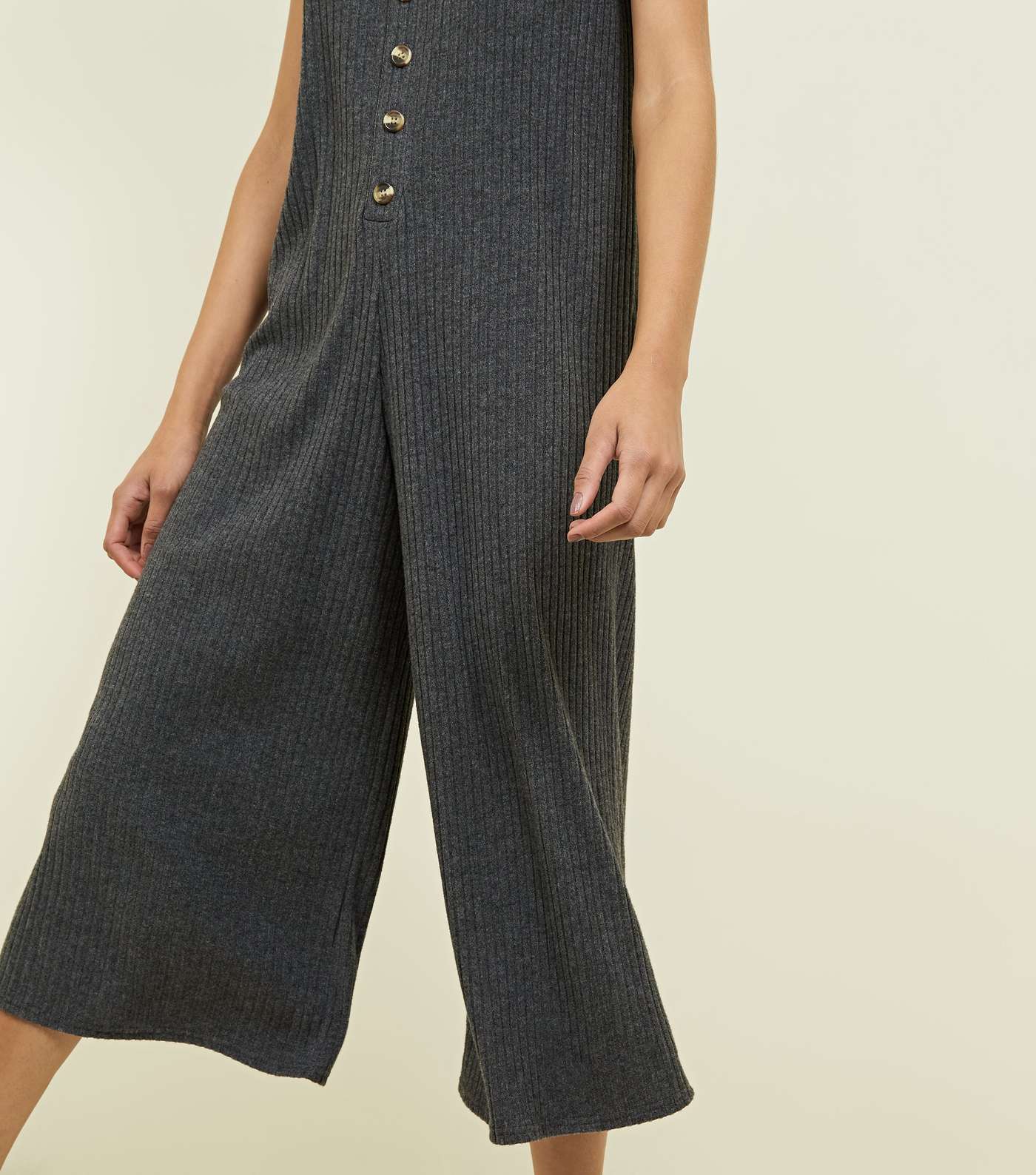 Grey Brushed Rib Button Front Jumpsuit Image 3