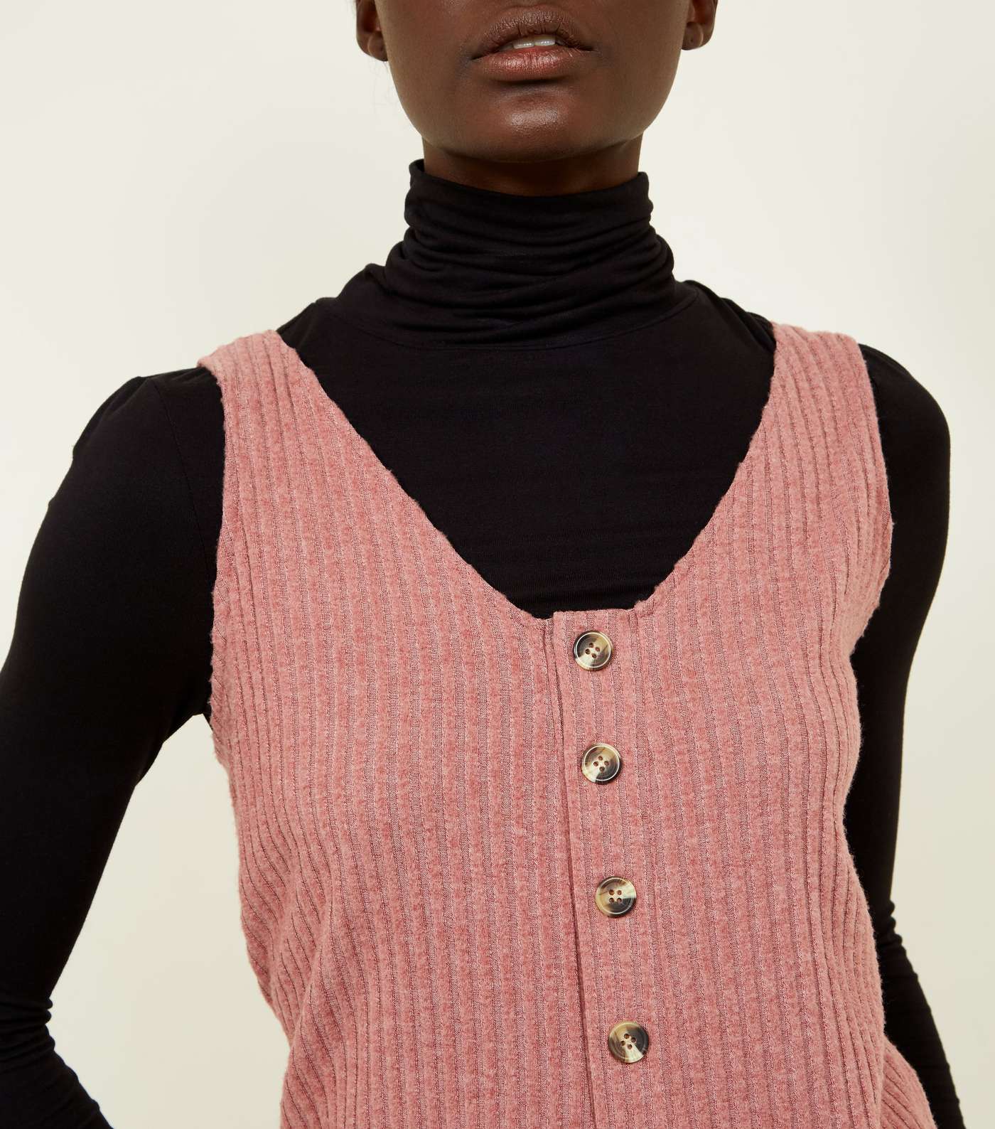 Pink Brushed Rib Button Front Jumpsuit Image 5