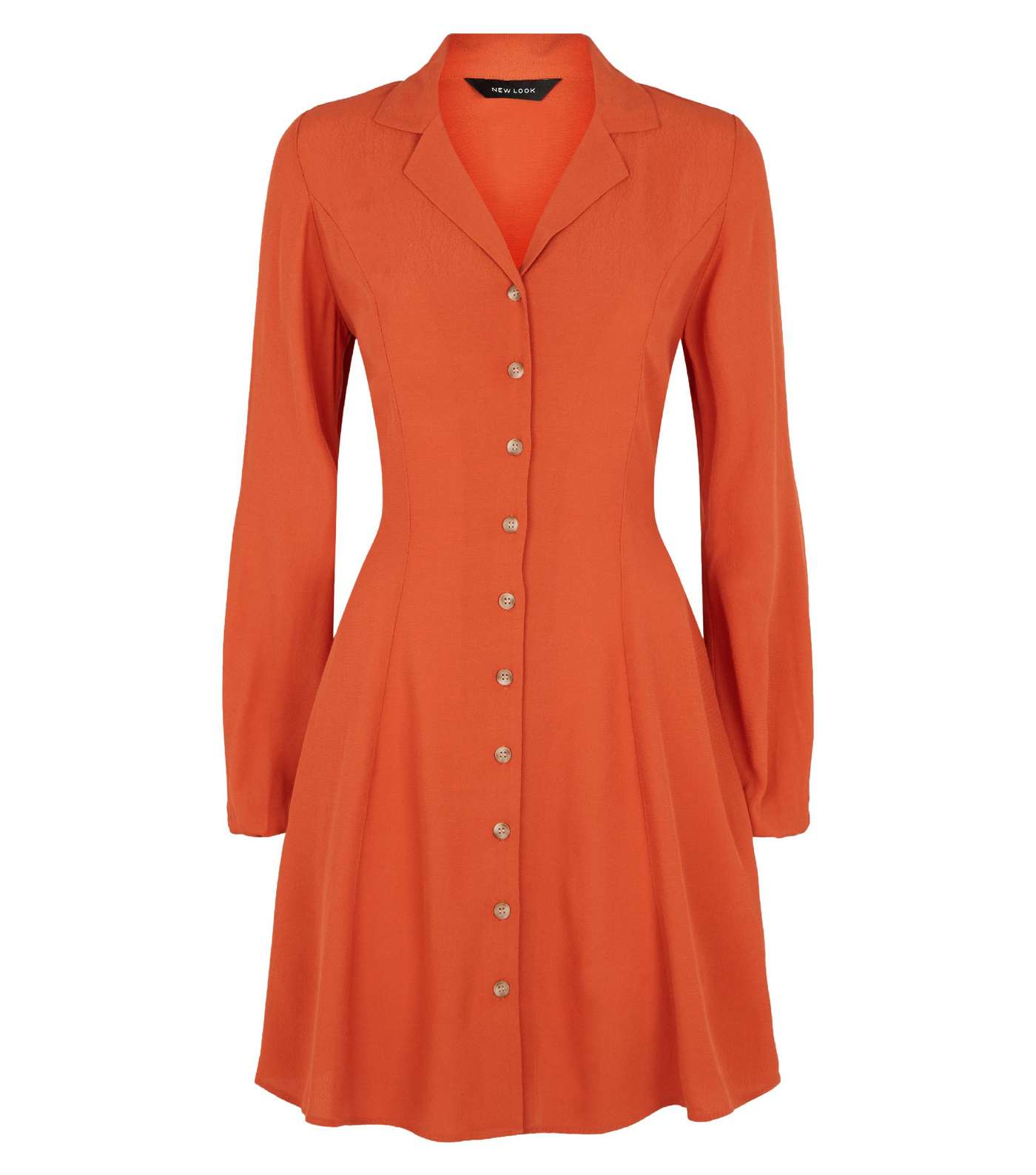 Orange Neon Revere Collar Button Front Tea Dress  Image 4