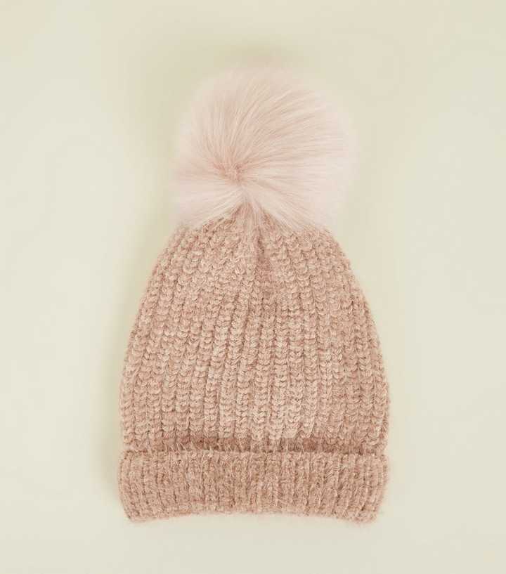 Mink Ribbed Faux Fur Bobble Hat