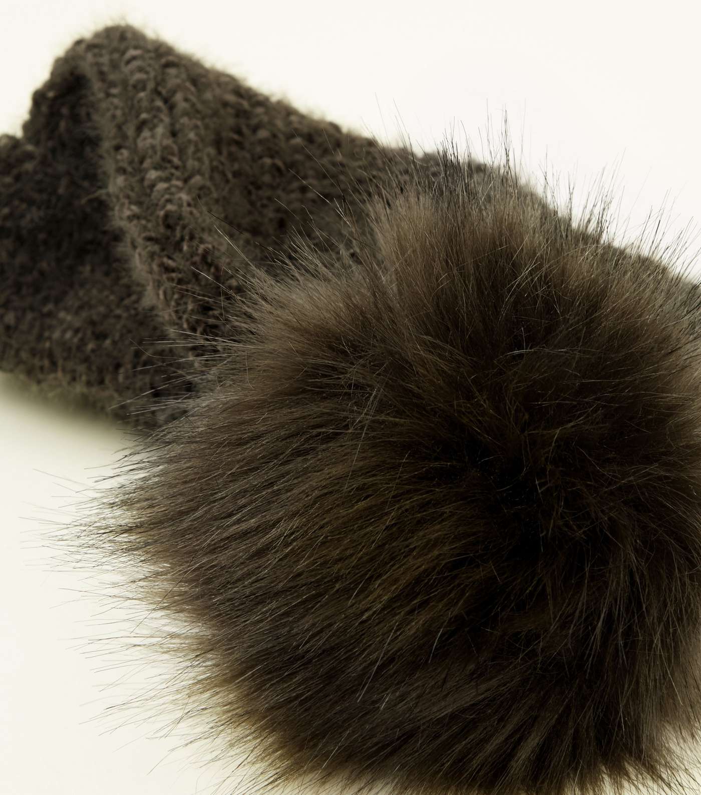 Khaki Ribbed Faux Fur Bobble Hat Image 3