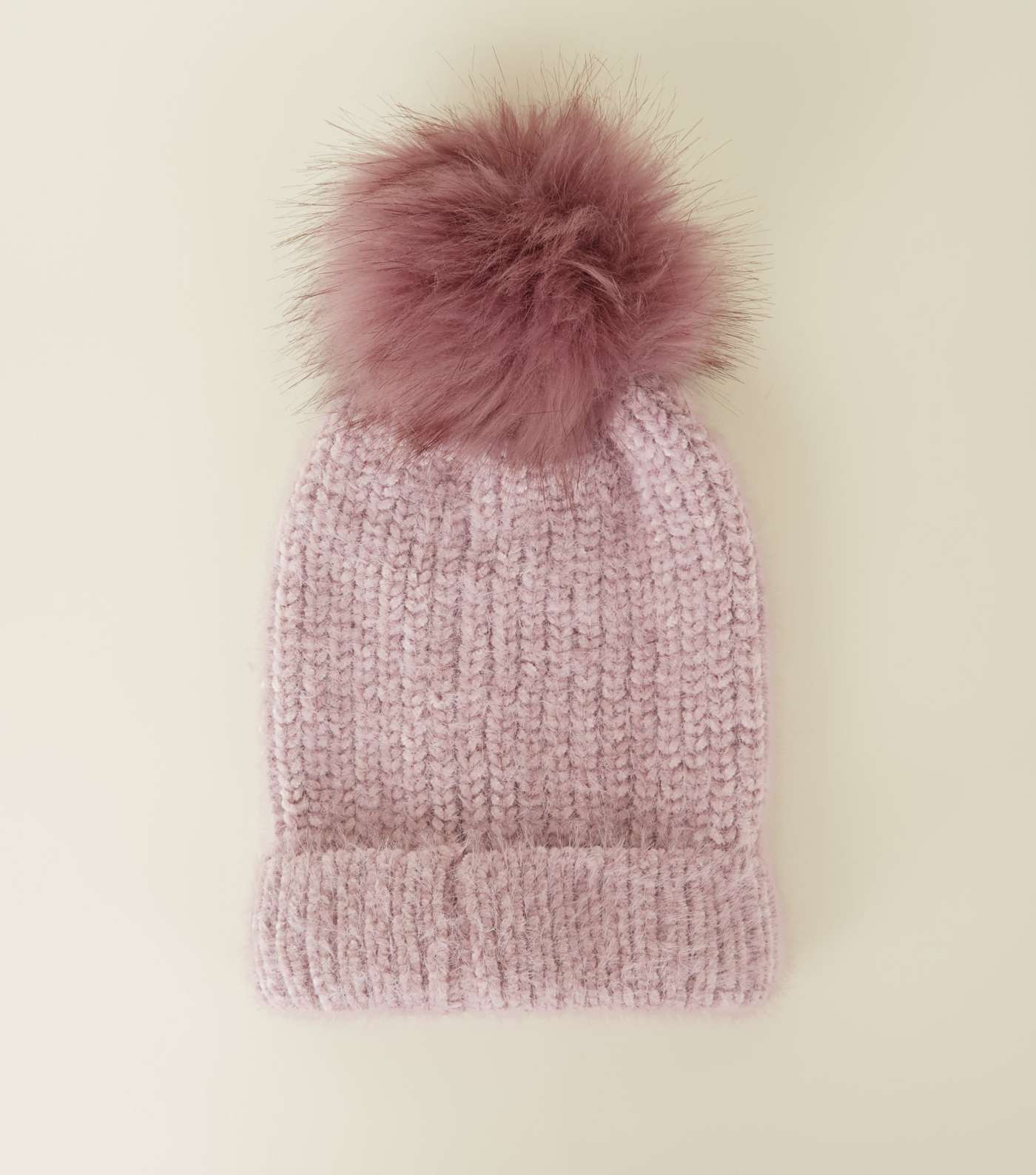 Lilac Ribbed Faux Fur Bobble Hat