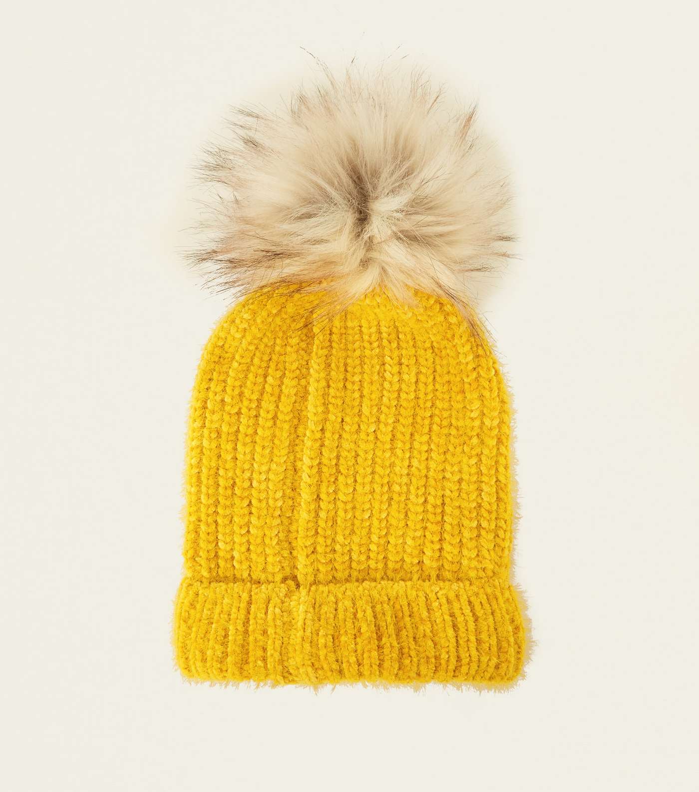 Yellow Faux Fur Pom Pom Hat