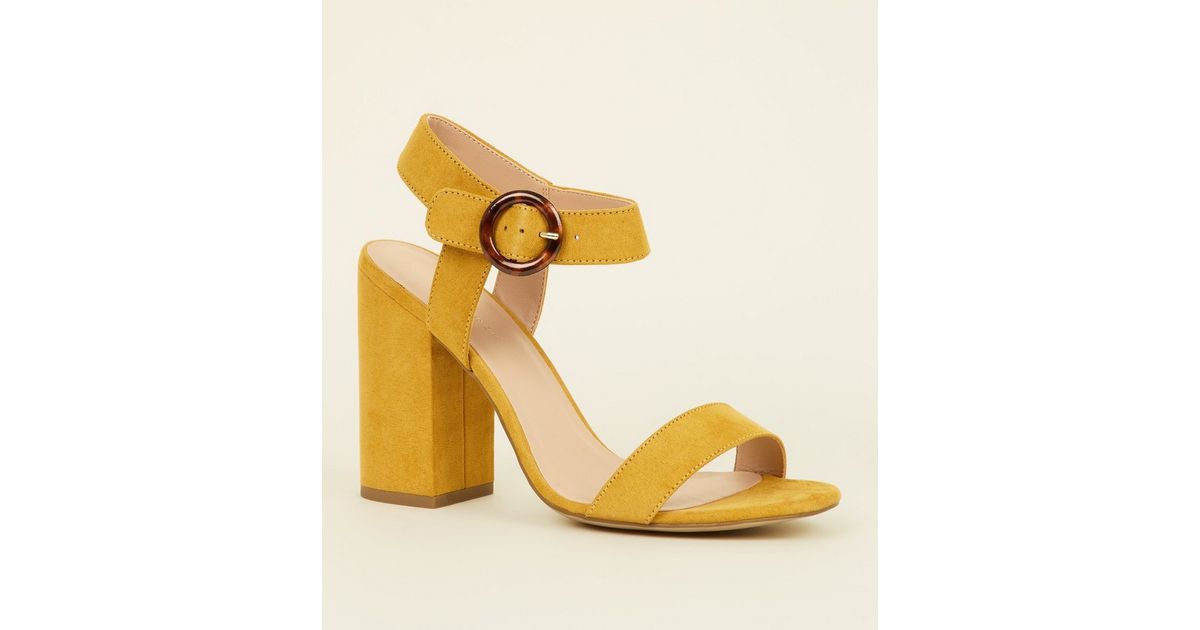 Mustard Faux Tortoiseshell Ring Buckle Heels New Look