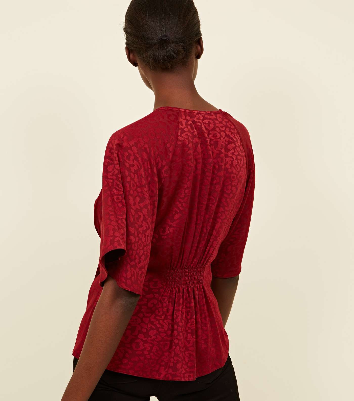 Red Leopard Jacquard Wrap Front Top Image 3