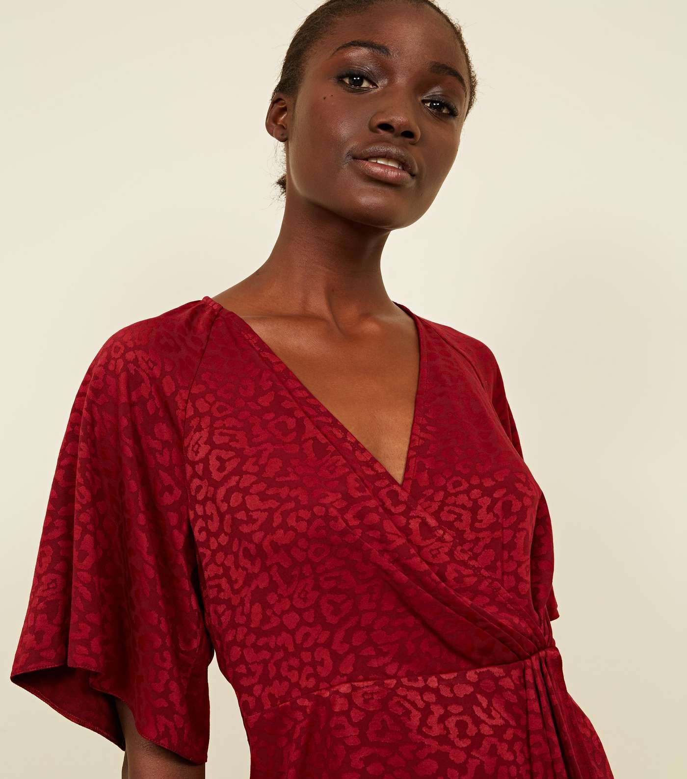 Red Leopard Jacquard Wrap Front Top Image 5