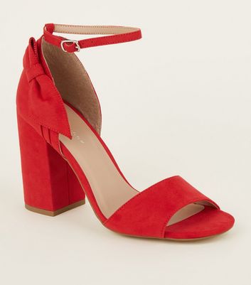 Red Suedette Side Bow Block Heels New Look