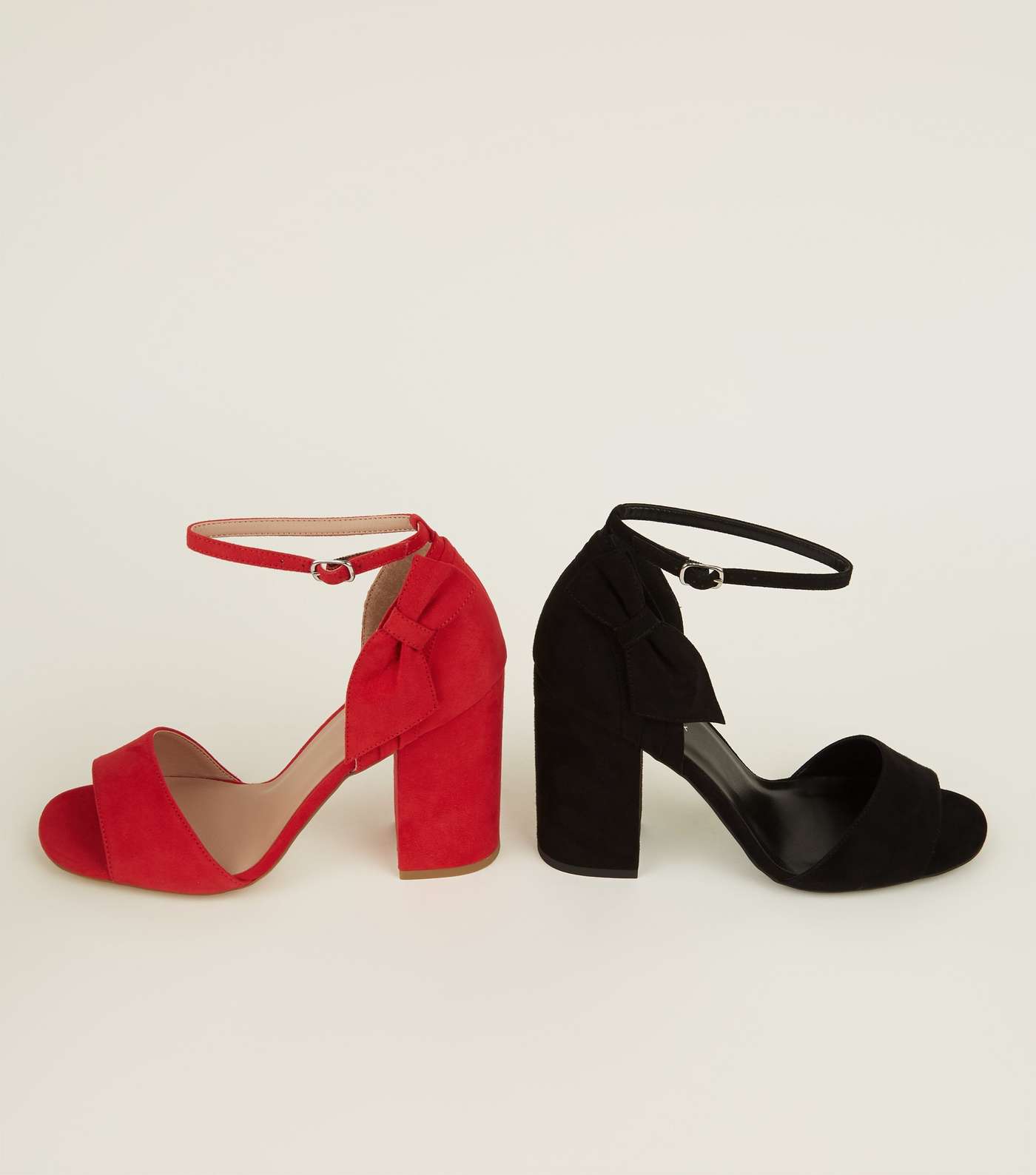 Red Suedette Side Bow Block Heels Image 4