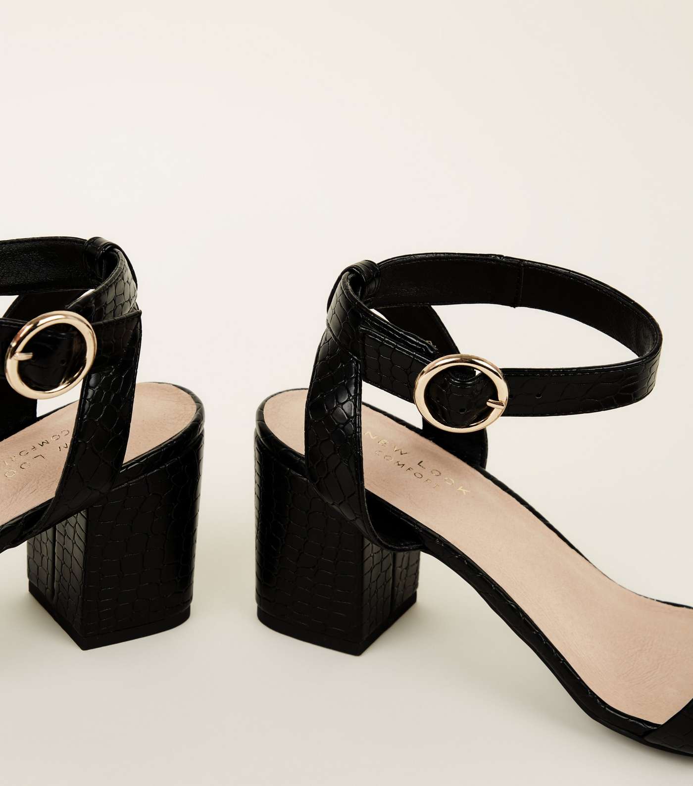 Black Comfort Flex Faux Croc Heeled Sandals Image 4
