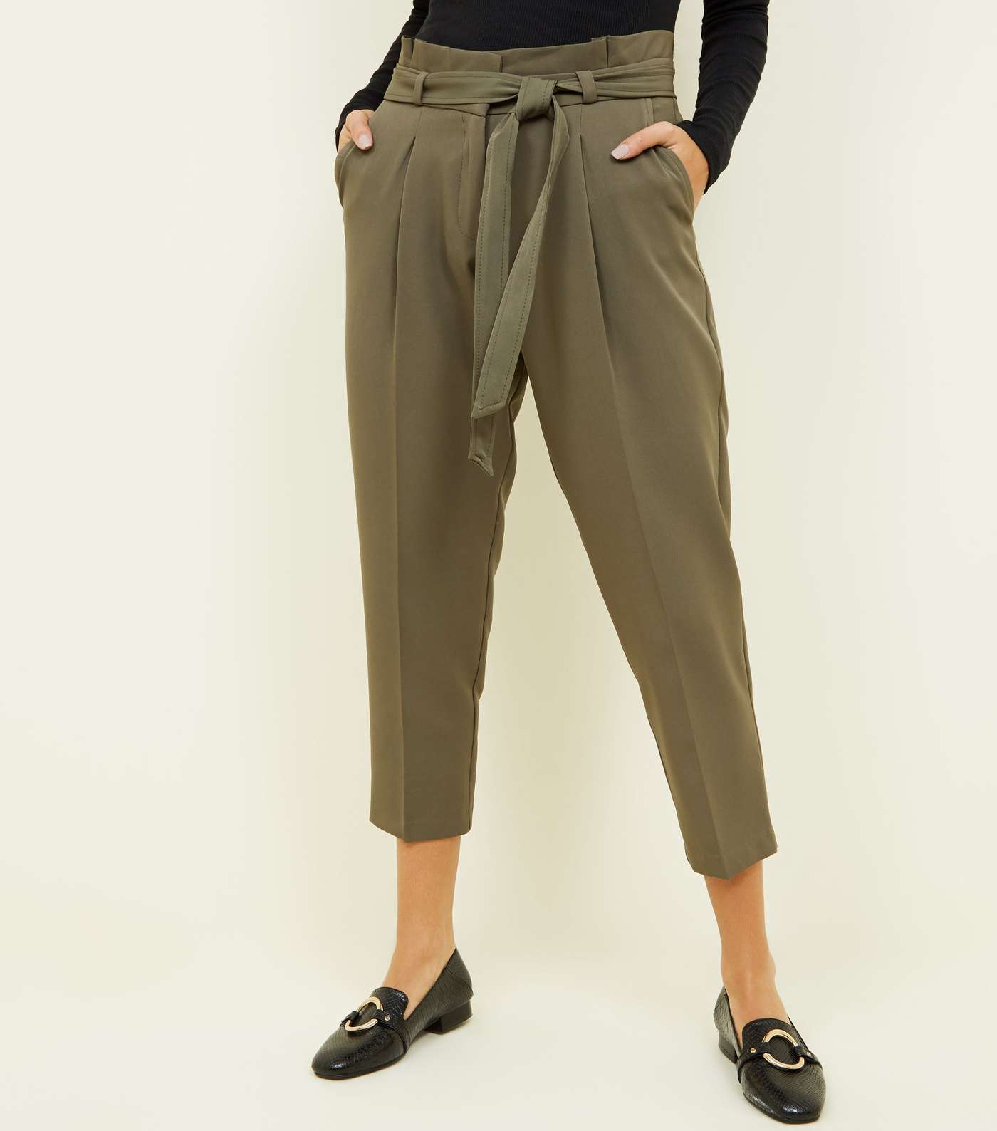 Khaki Paperbag Tapered Trousers Image 2