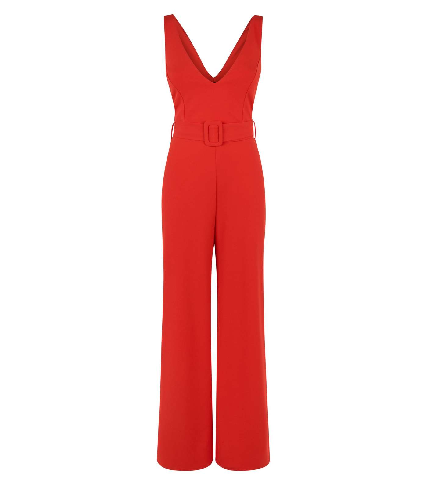 Red Belted Wide Leg Jumpsuit Image 4