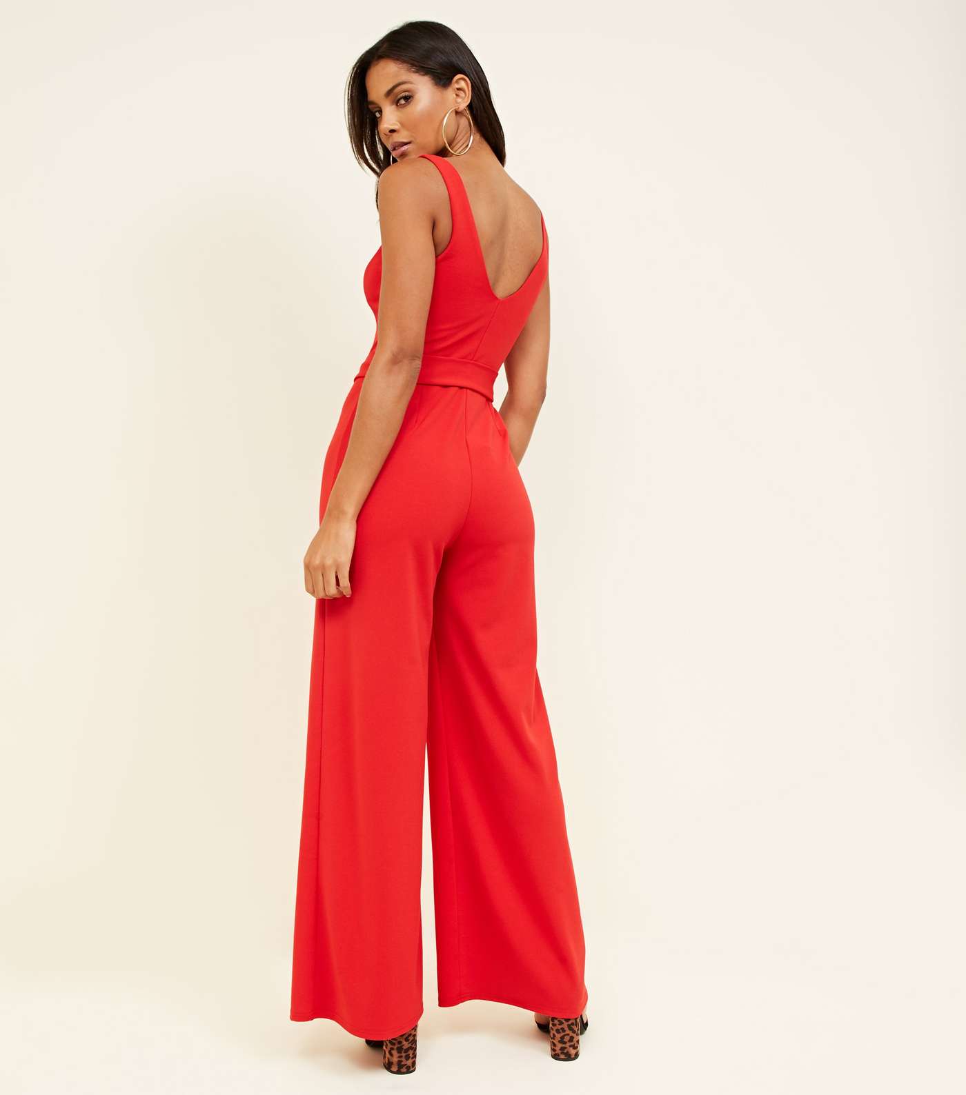 Red Belted Wide Leg Jumpsuit Image 2