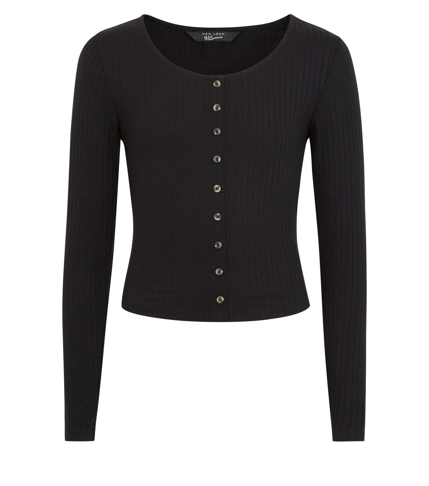 Girls Black Ribbed Button Front Long Sleeve Top Image 4