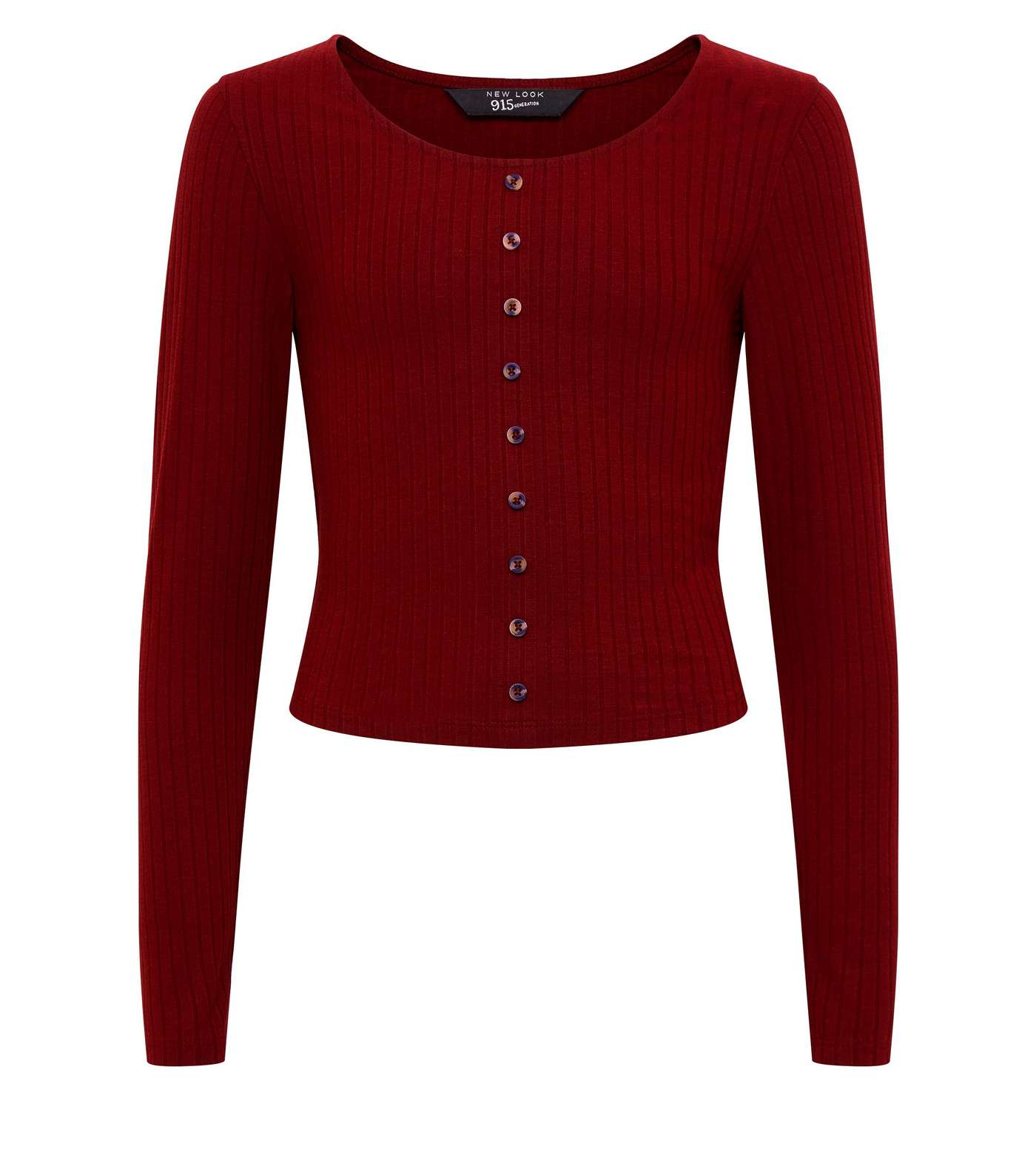 Girls Burgundy Ribbed Button Front Long Sleeve Top Image 4